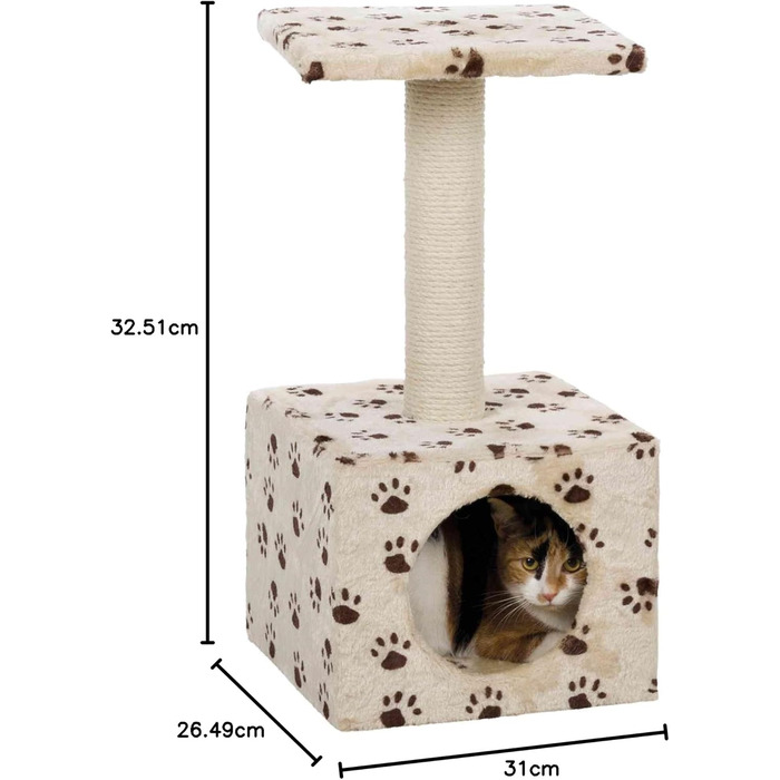 Дряпка для котів TRIXIE Zamora 60 см, бежева з відбитками лап – маленький котячий будиночок для молодих кошенят, з зручною лежанкою, комфортний та стійкий