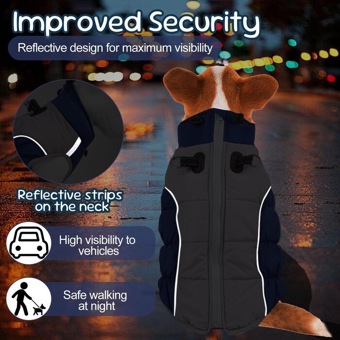 Зимовий теплий одяг для великих собак, XL - теплий зимовий одяг для собак, великих порід, світловідбиваючий, з коміром-гетром, для снігу, червоний (темно-синій, 2XL)