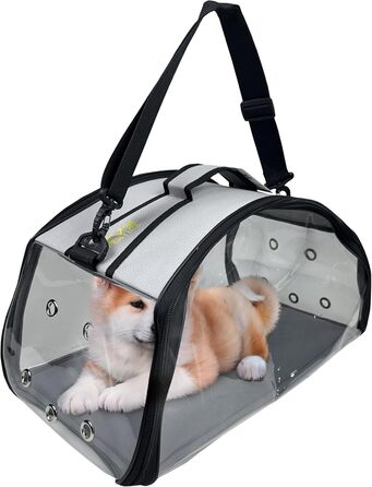 Транспортна сумка для собак та котів EVE Textile | Сумка-переноска для тварин | Дихаюча та прозора сумка | 47x30x30 см (Світло-сіра)