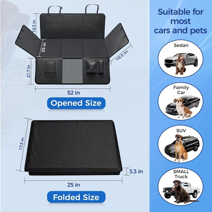 Подовжувач для заднього сидіння автомобіля для собак – чохол на сидіння з PU-шкіри, міцний, 100% водонепроникний, стійкий до подряпин та ковзання, підходить для автомобілів та SUV (витримує 180 кг), великий, чорний