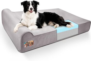 Ліжко для собак Sytopia XXL з піною з пам'яті, 17,8 см товщиною, велике, ортопедичний диван для літніх собак понад 45 кг, водовідштовхувальний та пральний чохол, внутрішній наповнювач (Large, сірий темно)