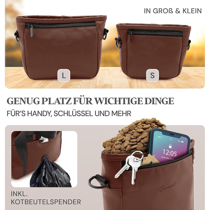 Лекарська сумочка для собак з штучної шкіри - сумка для прогулянок з магнітною застібкою однією рукою - сумка для собачих ласощів (розмір S - темно-коричневий) S Темно-коричневий