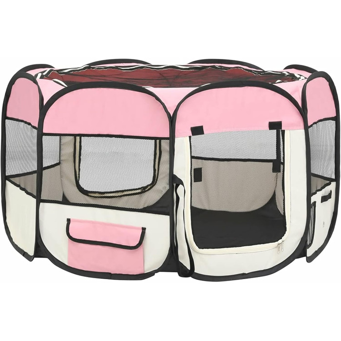Тідярд Розкладний вольєр для цуценят з переносною сумкою, рожевий, 110x110x58 см