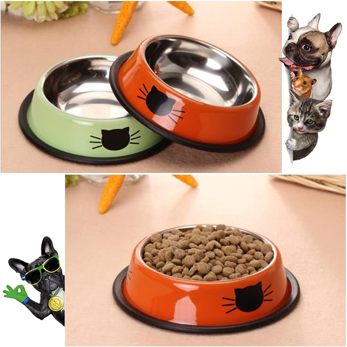 Набір мисок для котів Katzennäpfe: 4 шт. з нержавіючої сталі, протиковзкі, для води та корму, підходить для котів та цуценят