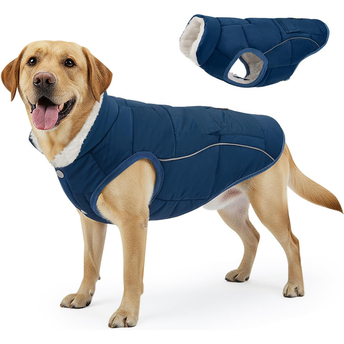 Зимова куртка для собак Nasjac Hund Wintermante, тепла флісова куртка для собак, водонепроникна куртка для собак, для собак маленьких та середніх розмірів (Темно-синій, L)