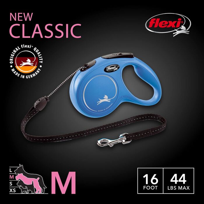 Рулетка для собак FLEXI Klassische, 4.8 м, розмір M, блакитна, до 20 кг
