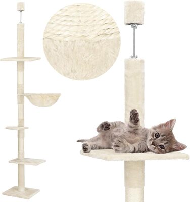 Котячий комплекс SPRINGOS з дряпалкою, лежаком та регульованою висотою 245-260 см, кремовий