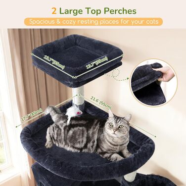 Кігтеточка Globlazer XXL 209 см з 2 будиночками, великою платформою, 3 кошиками, стовпчиками для шліфування, 8 стовпчиками з сизалю, стабільна кігтеточка для кількох котів (темно-сірий)