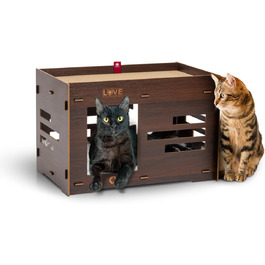 Будинок для котів CanadianCat Petitot, з картонним дряпаком і лежанкою, горіх, 60x39x39 см