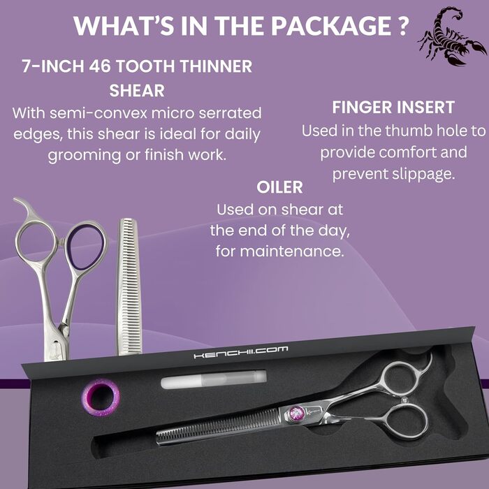 Ножиці для грумінгу собак та домашніх тварин Kenchii Scorpion, 46 зубців, преміум-сталь, японська якість