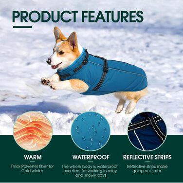 Куртка для собак Куосер, тепла водонепроникна куртка для маленьких собак, флісова куртка-пуловер, синій, XS (Обхват грудей: 35 см; Обхват шиї: 26 см)