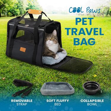 Сумка-переноска Cool Paws для котів і маленьких собак, легка, дихаюча, з сітчастими боками, посиленим каркасом, знімним матрацом і плечовим ременем для безпечного транспортування