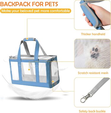 Транспортна сумка для собак та котів ALLSOPETS - дихаюча переноска для цуценят та котів, знімний килимок, сумка для подорожей, кемпінгу та прогулянок, блакитна