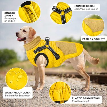 Теплий зимовий одяг для собак Mosucoirl: водонепроникний, світловідбиваючий, для малих, середніх та великих собак, жовтий L