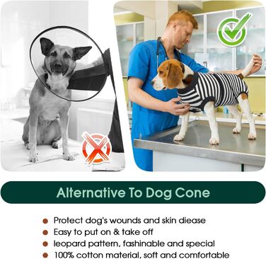 Комбінезон для собак після операції Kuoser, сірий у смужку, L (обхват грудей 59-70 см, обхват шиї 41-51 см)