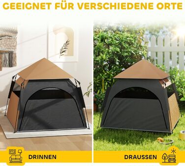 Паві Гат Тент для собак та котів, будиночок для тварин на вулицю, намет-типі, з мішком для перенесення, коричневий