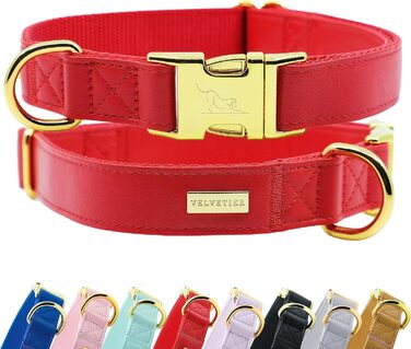 Стильний нашийник для собак VELVETIER з веганської мікрофібри, червоний, розмір M/L (41-63 см)