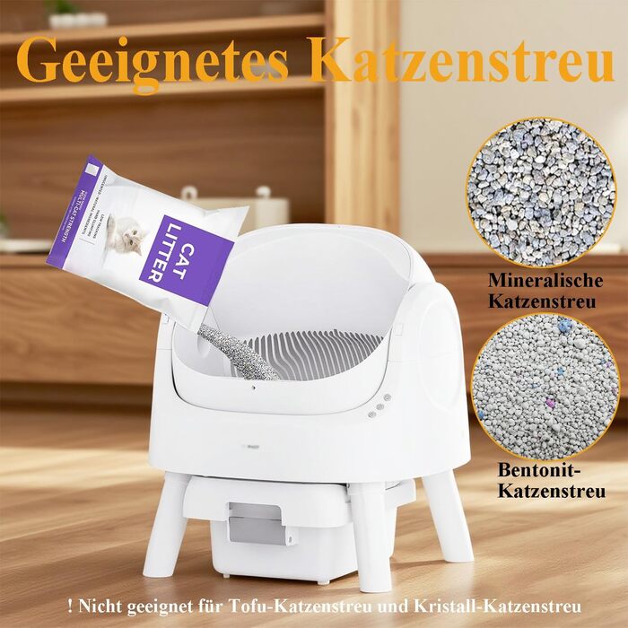 Автоматичний лоток для котів Katzenklo Selbstreinigend XXL Білий – Інтелектуальний дизайн з відкритим верхом, великий об'єм, ручний та автоматичний режими