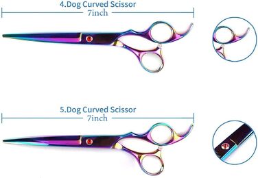 Набір професійних ножиць для грумінгу собак 5 в 1, 7 дюймів, нержавіюча сталь, включає прямі, фінішні та зігнуті ножиці, гребінець