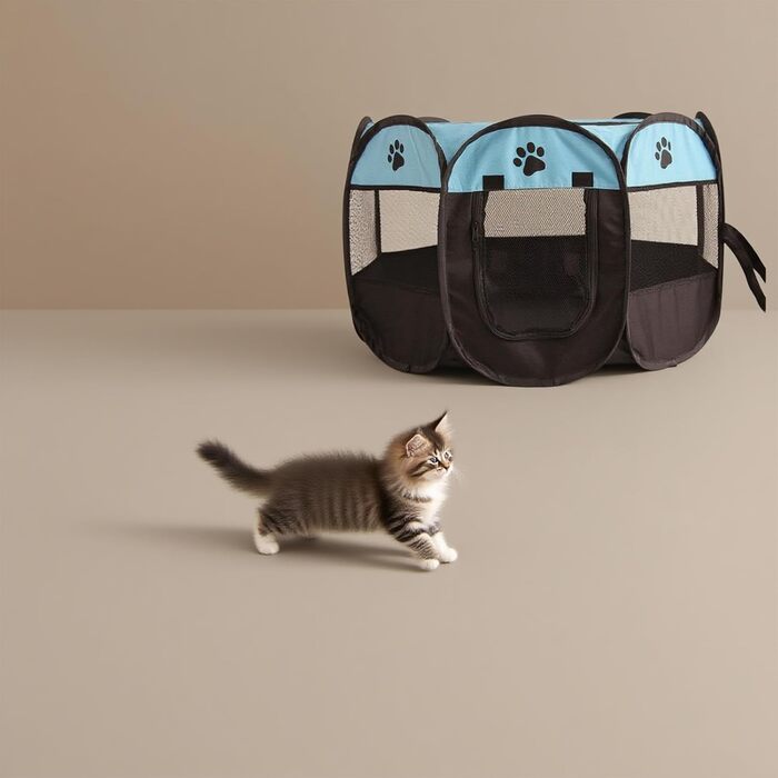 Клітка-вигул для цуценят та дрібних тварин 74x74x43 см – складана клітка для собак та котів – сірого кольору з принтом лапи