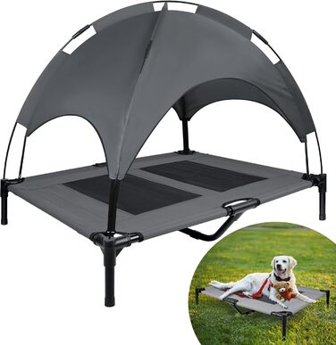 Підвищене собаче ліжко з дахом, сонцезахист, ліжко для домашніх тварин з балдахіном, лежанка для собак на вулицю, собаче софа з неслизькими підкладками, водонепроникний дах та дихаюча сітка, розмір 92x76x92 см