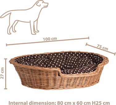 Корзина для собак та котів з плетіння лози e-wicker24, 100x100 см, з подушкою