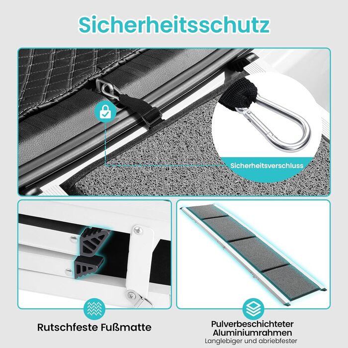 Рампа для собак DAISTERN від BSWAY, 170 x 44 см, складана, з м'яким килимом, алюмінієвий каркас з порошковим покриттям, для собак середніх та великих порід