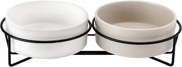 PETTOM Миска для котів піднята, миска для корму для котів, станція для корму, керамічна миска для їжі та води для котів та маленьких собак (Білий + Сірий) Білий+Сірий