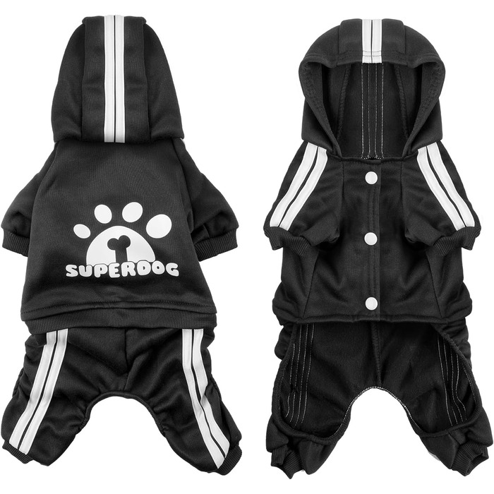 Пуловер для собак LONTEPET з капюшоном, 4 лапи, комбінезон для маленьких собак, цуценят, одяг, теплий светр, зимовий костюм для собак та котів (XL, XXL, чорний)