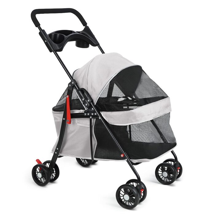 Дитяча коляска для собак та котів з тримачем для напоїв, складана, для маленьких та середніх порід, з дихаючою сіткою