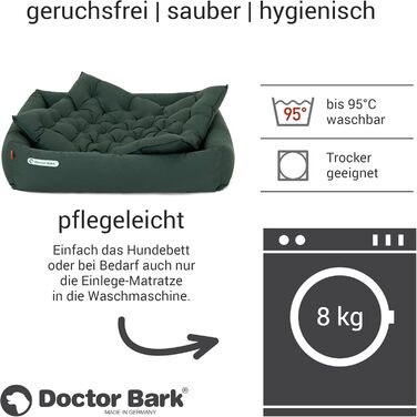 Ортопедичне ліжко для собак Doctor Bark - велике (XL, 100x90 см, зелене) з м'якою підстилкою, миється до 95°C, гігієнічне