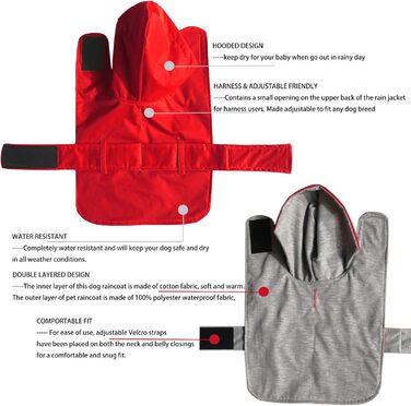 Дощовик для собак LeerKing: теплий, водонепроникний, для маленьких, середніх та великих собак, червоний, XL