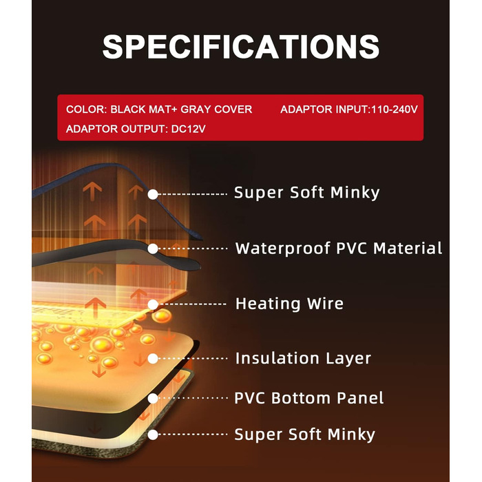 Електричний нагрівальний килимок для собак та котів з регулюванням температури, сірий