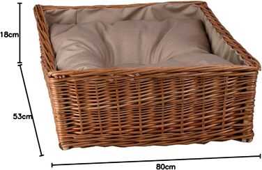 Плетіний корзинка-ліжко для собак та котів з подушкою, 80x50 см, натуральний колір, бежевий