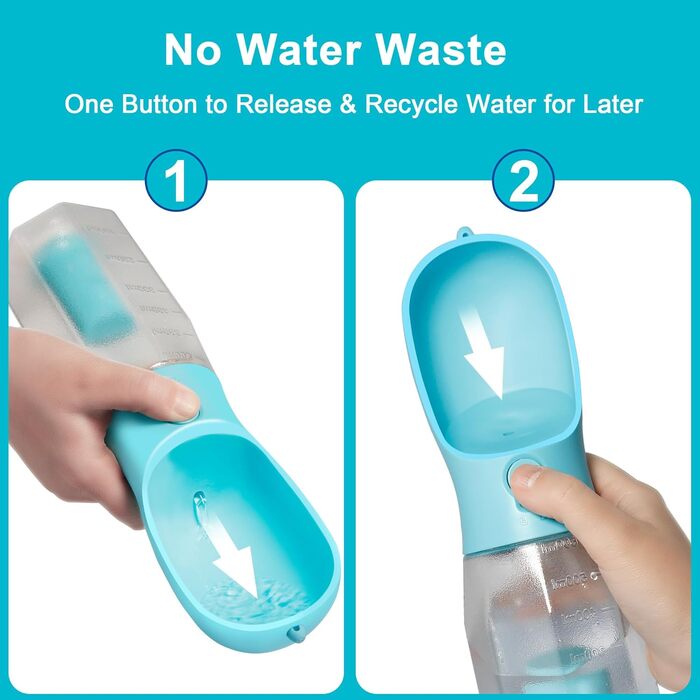 Поїлка для собак Ikusu з контейнером для корму та рулоном для відходів, виготовлена з безпечного пластику, об'єм 590 мл, блакитна