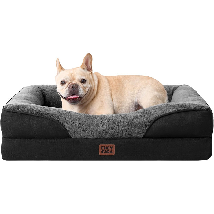 Ортопедичне ліжко для собак EHEYCIGA, 76x51x16.5 см, Memory Foam, сіре/чорне, з 4 бортиками, для маленьких собак