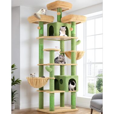 Драбина-кіготь Globlazer XXL, 209 см, з 3 м'якими сидіннями, 2 будиночками, 2 кошиками, великою платформою, іграшками для котів. Стабільна для 3-5 котів.