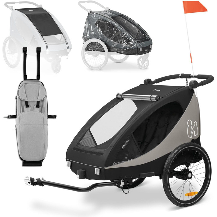 Фарм-причіп Hauck Dryk Duo Plus Set для 2 дітей з люлькою, тентом та дощем. Складається, з підвіскою та функцією коляски (Чорний)