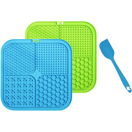 Килимок для собак та котів Leckmatte, 2 шт. з присосками + лопатка, повільний годівник, антиковзаюча поверхня, зменшує нудьгу та тривогу, для корму, ласощів, йогурту, арахісової пасти, 20x20 см