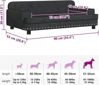 Крісло-ліжко для собак, м'яке лежанка для тварин, лежанка для маленьких собак та котів, чорний велюр (90 x 53 x 30 см)