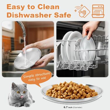 Набори мисок для котів (4 шт.) з нержавіючої сталі, проти ковзання, для вологого та сухого корму, 17 см, зручні для вусів