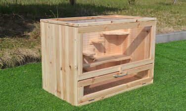 Клітка для дрібних тварин Mucola 60x35x42 см, 5-ярусна, дерев'яна, з відкидним верхом, для хом'яків, мишей