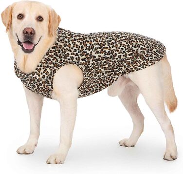 Тепла куртка для собак, регульована жилетка, вітронепроникна світловідбиваюча зимова жилетка, тепла жилетка для собак з отвором для шлейки, для маленьких, середніх та великих собак, леопардовий принт, розмір M