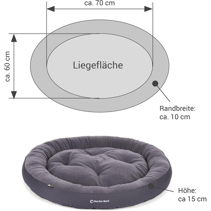 Кругле ліжко для собак середніх порід Doctor Bark GreenLabel, м'яке, плюшеве, з двостороннім подушкою Fleece/Baumwolle, колір кобальтовий (L - 70x60 см)