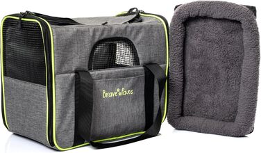 Транспортна сумка для котів та собак BRAVE PAWS, сіра, з міцного пластикового сітки, зручна, дихаюча, з безпечними застібками-блискавками та складною мискою
