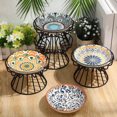 Набір мисок для котів Mifoci (8 шт.) з підняттям: керамічні миски для корму з 4 антиковзними підставками, 14 см, дизайн Мандала