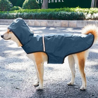 Водонепроникна куртка для собак KoKoBin з капюшоном, світловідбиваючими елементами, легка та дихаюча, для середніх та великих собак (M, сіро-блакитний)