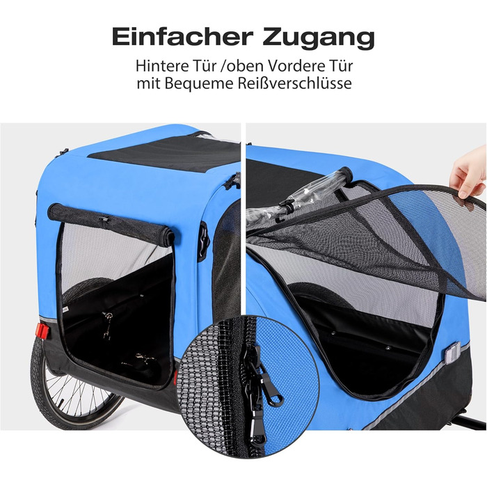 Причіп для собак CXWXC 2-в-1: велосипедний та візок для собак з амортизаторами, синій. Максимальне навантаження 40 кг