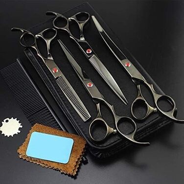Професійний набір ножиць для грумінгу собак та котів QUNINE, 17.8 см. Прямі, витончені та зігнуті ножиці для догляду за шерстю