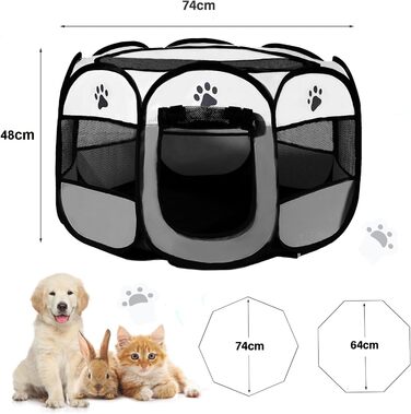 Клітка для котів та собак BRIMOREA 74x74x43 см, клітка-вольєр для тварин, гніздо для цуценят, забіг для кроликів, клітка для балкона (Коричнева/Сіра)